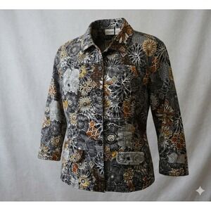 Chico's Women's Floral Print Multi-colored Button Up Shirt. Size 3